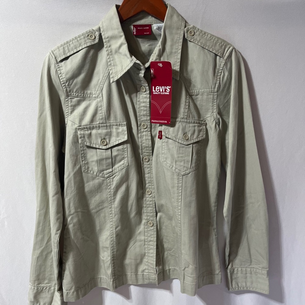 Levis Womens Khaki Herringbone Western Button Down Shirt Large NWT 461733147